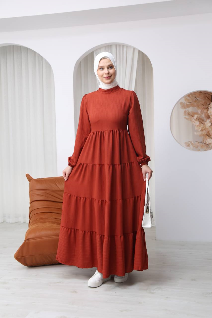 7120 Minimal Şık Elbise - Kiremit