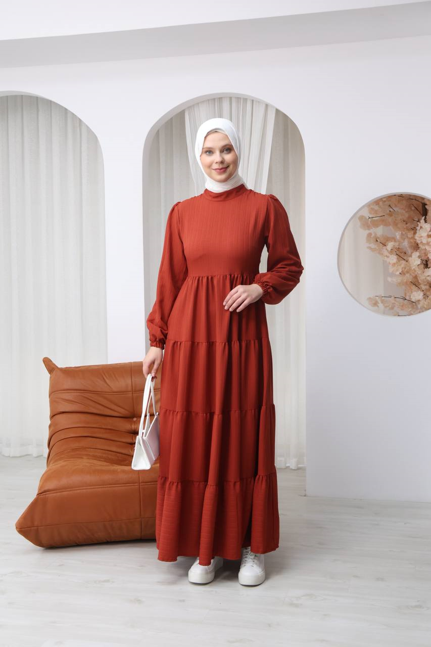 7120 Minimal Şık Elbise - Kiremit