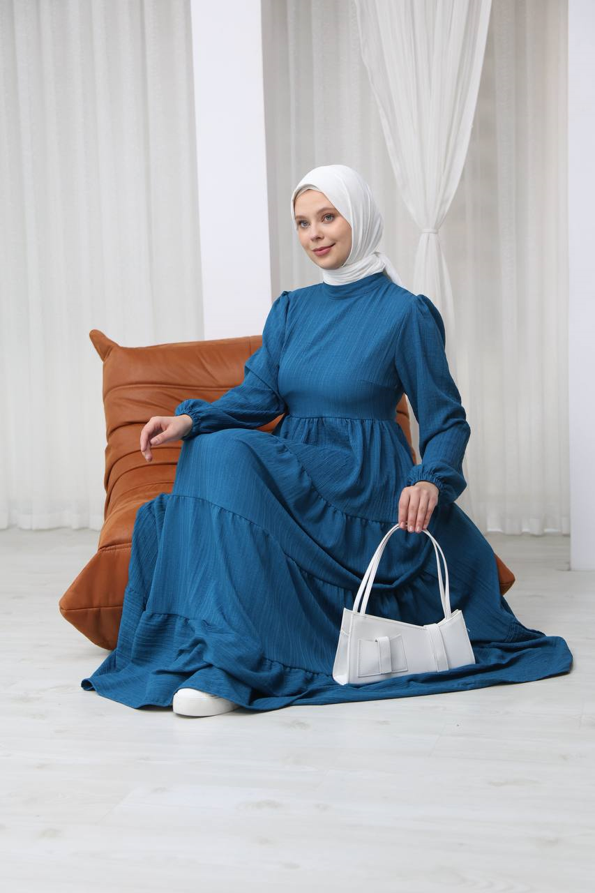 7120 Minimal Şık Elbise - Petrol Mavisi