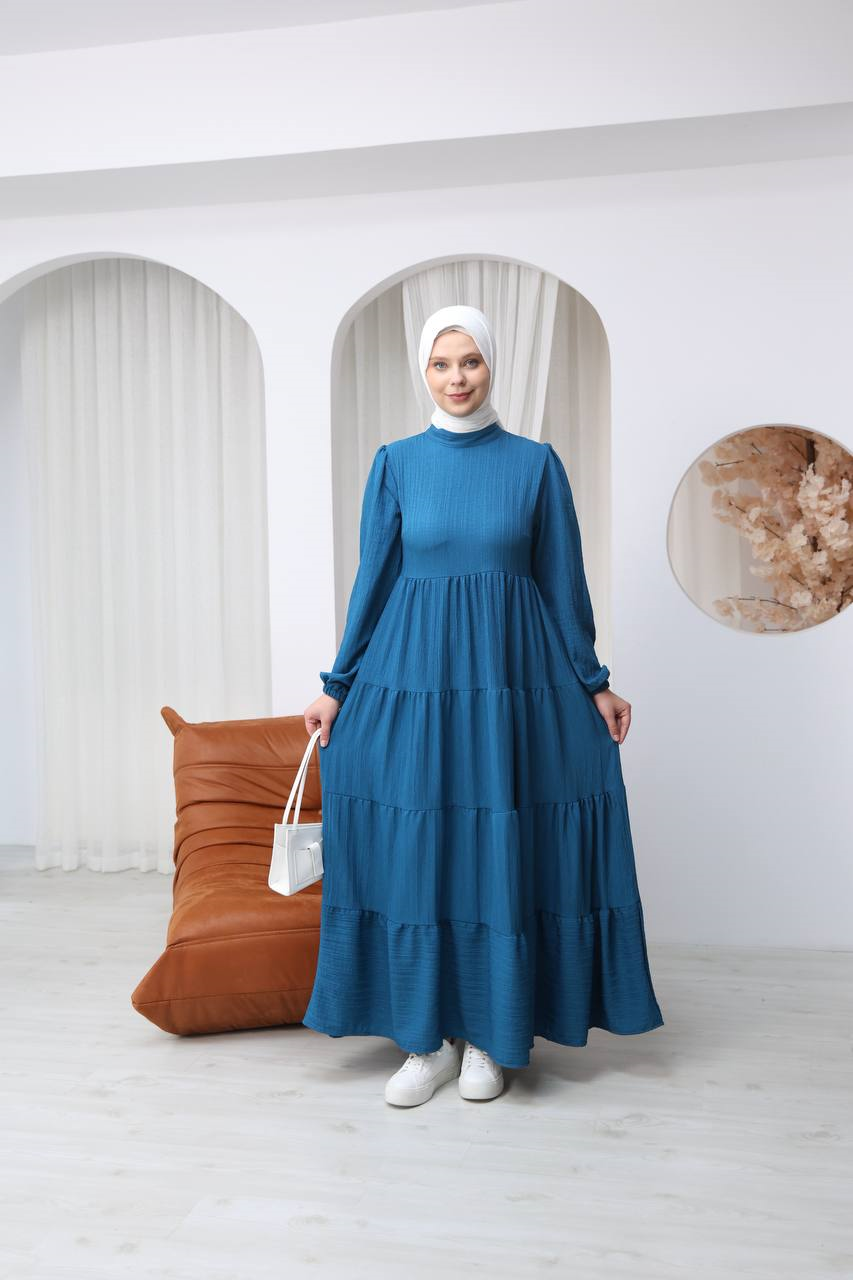 7120 Minimal Şık Elbise - Petrol Mavisi