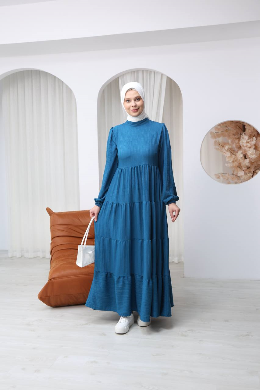 7120 Minimal Şık Elbise - Petrol Mavisi