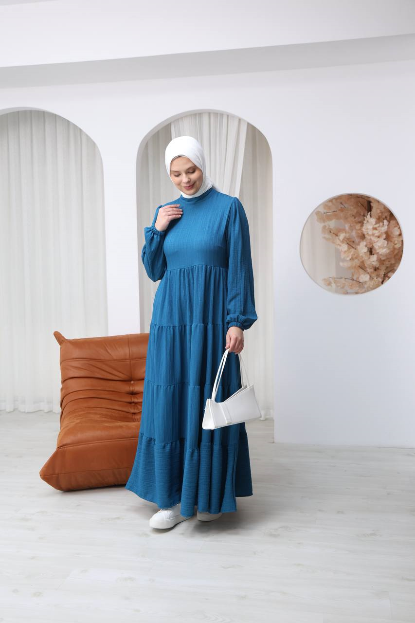 7120 Minimal Şık Elbise - Petrol Mavisi