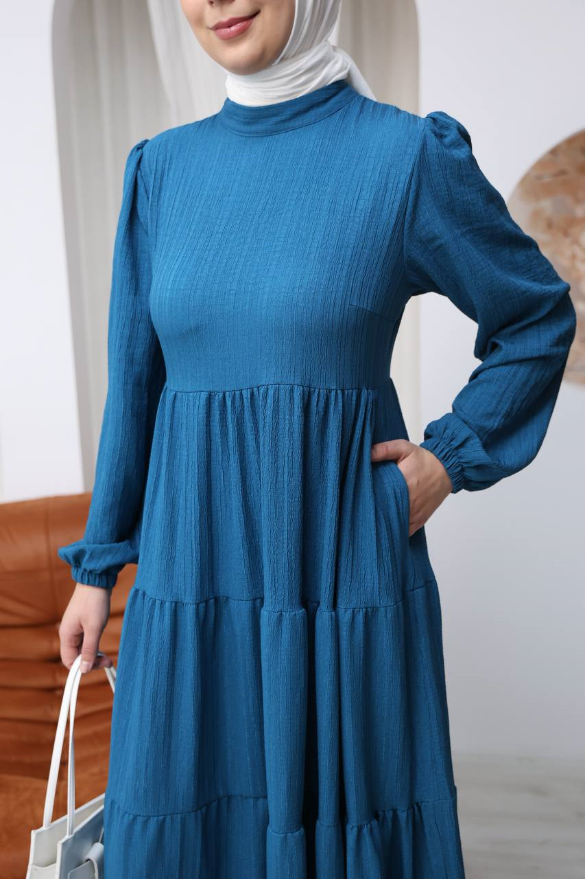 7120 Minimal Şık Elbise - Petrol Mavisi