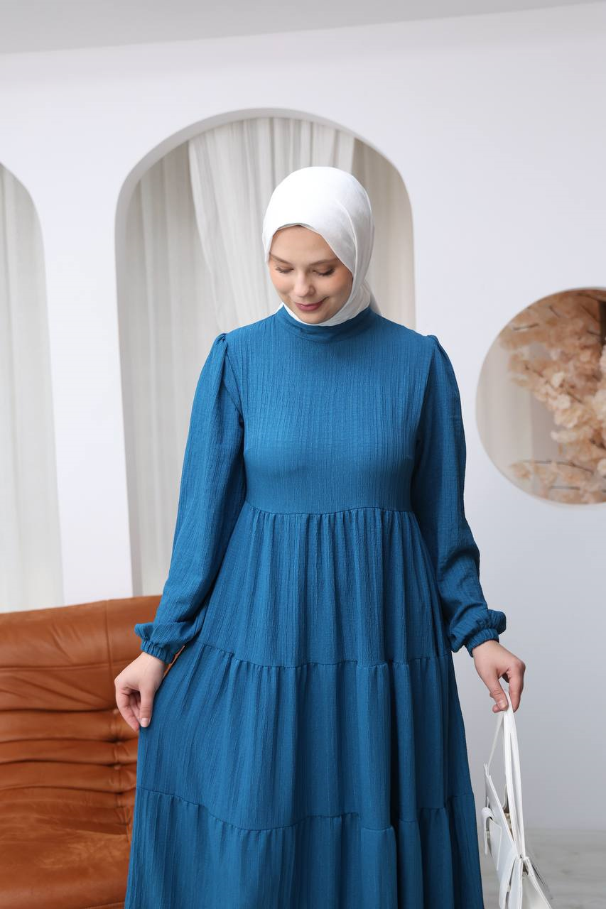 7120 Minimal Şık Elbise - Petrol Mavisi