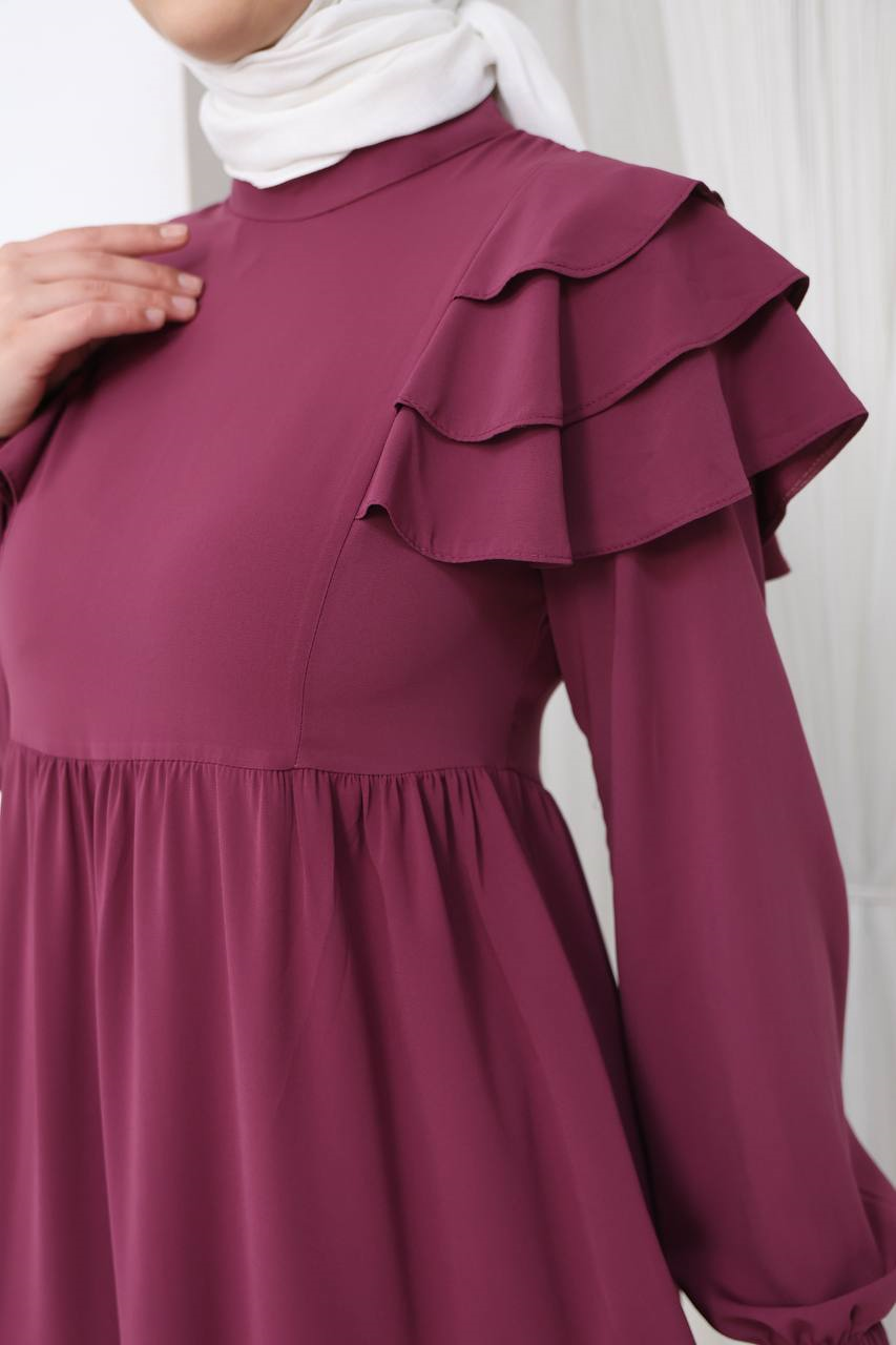 7121 Nazlı Kat Kat Elbise - Gül kurusu