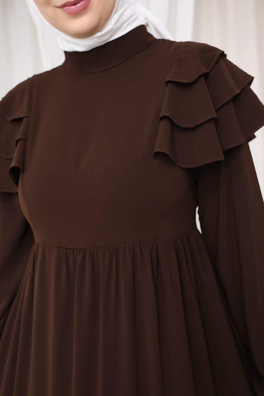 7121 Nazlı Kat Kat Elbise - Kahverengi