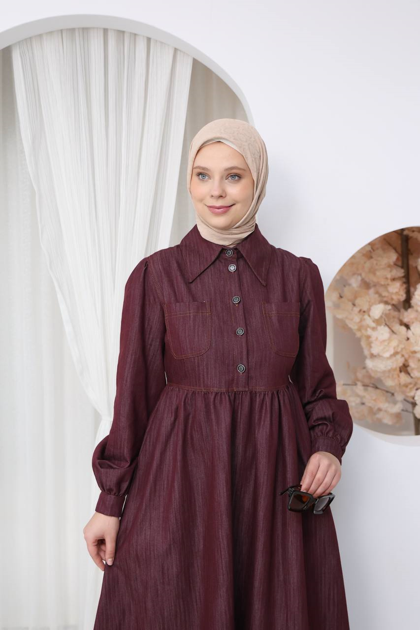 7122 Modern Ton Kot Elbise - Bordo Kot