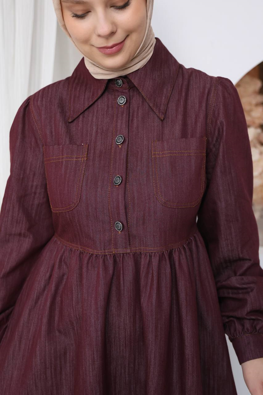 7122 Modern Ton Kot Elbise - Bordo Kot