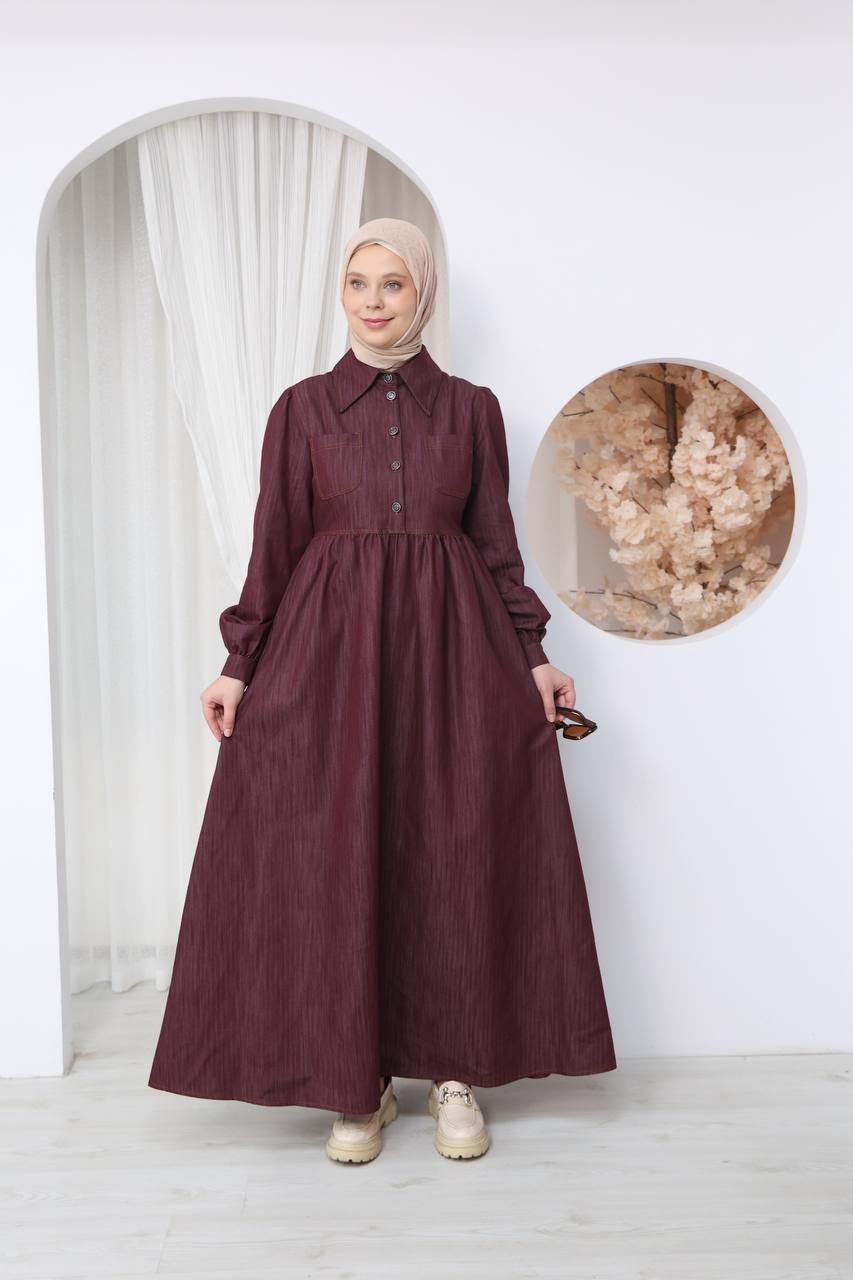 7122 Modern Ton Kot Elbise - Bordo Kot