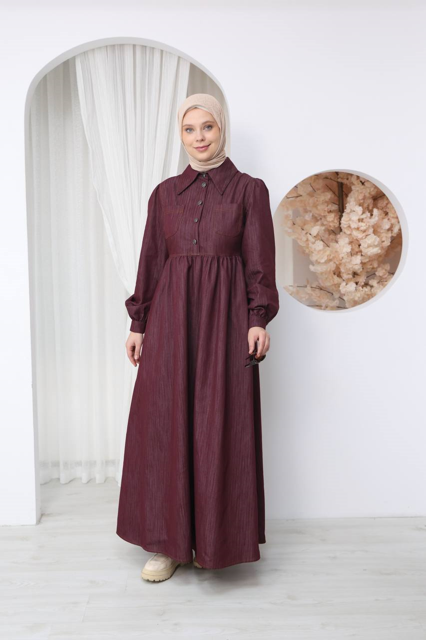 7122 Modern Ton Kot Elbise - Bordo Kot