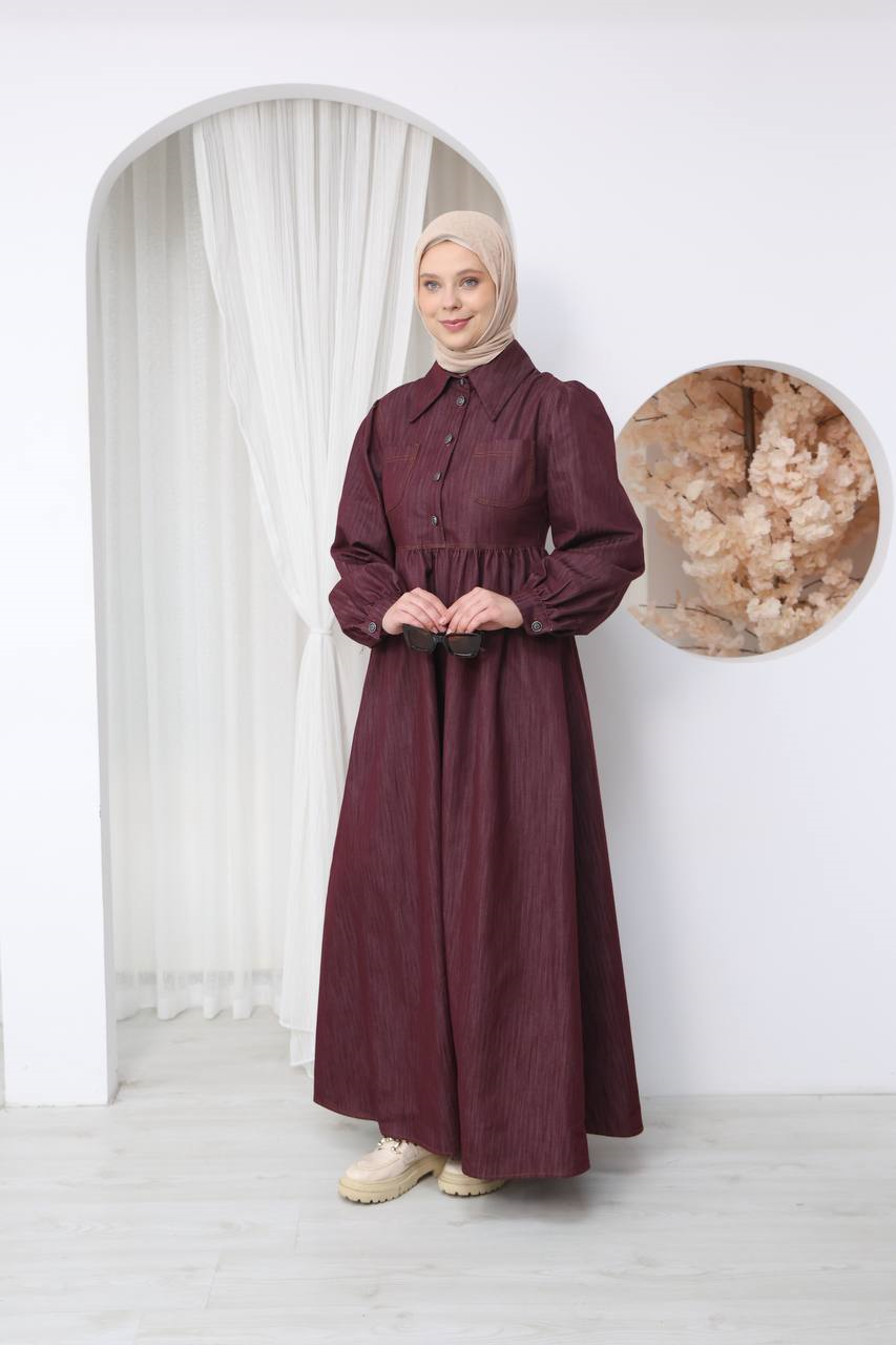 7122 Modern Ton Kot Elbise - Bordo Kot