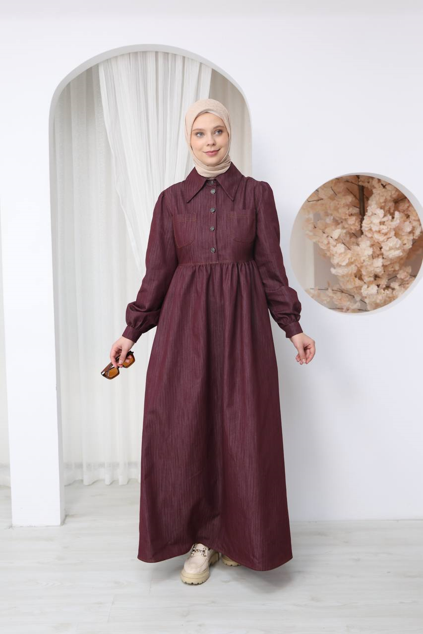 7122 Modern Ton Kot Elbise - Bordo Kot