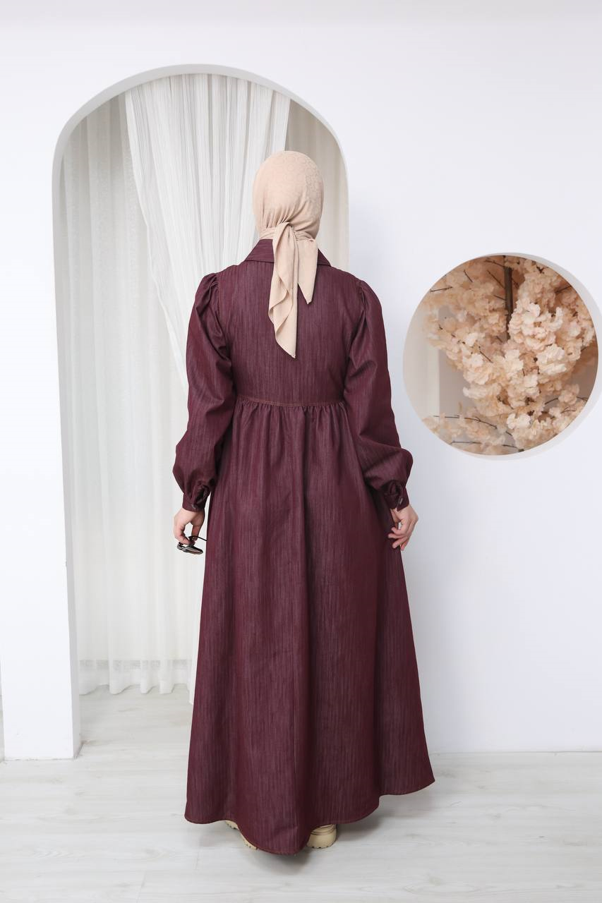 7122 Modern Ton Kot Elbise - Bordo Kot