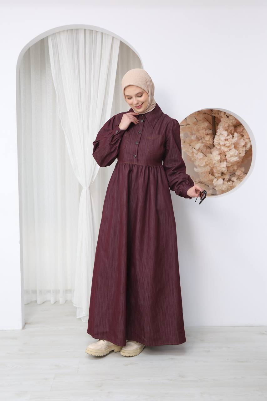 7122 Modern Ton Kot Elbise - Bordo Kot