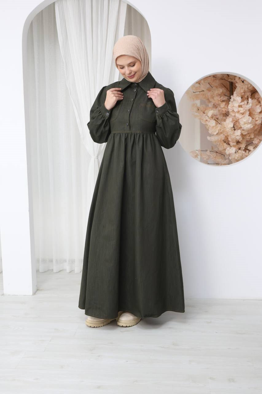 7122 Modern Ton Kot Elbise - Haki Kot