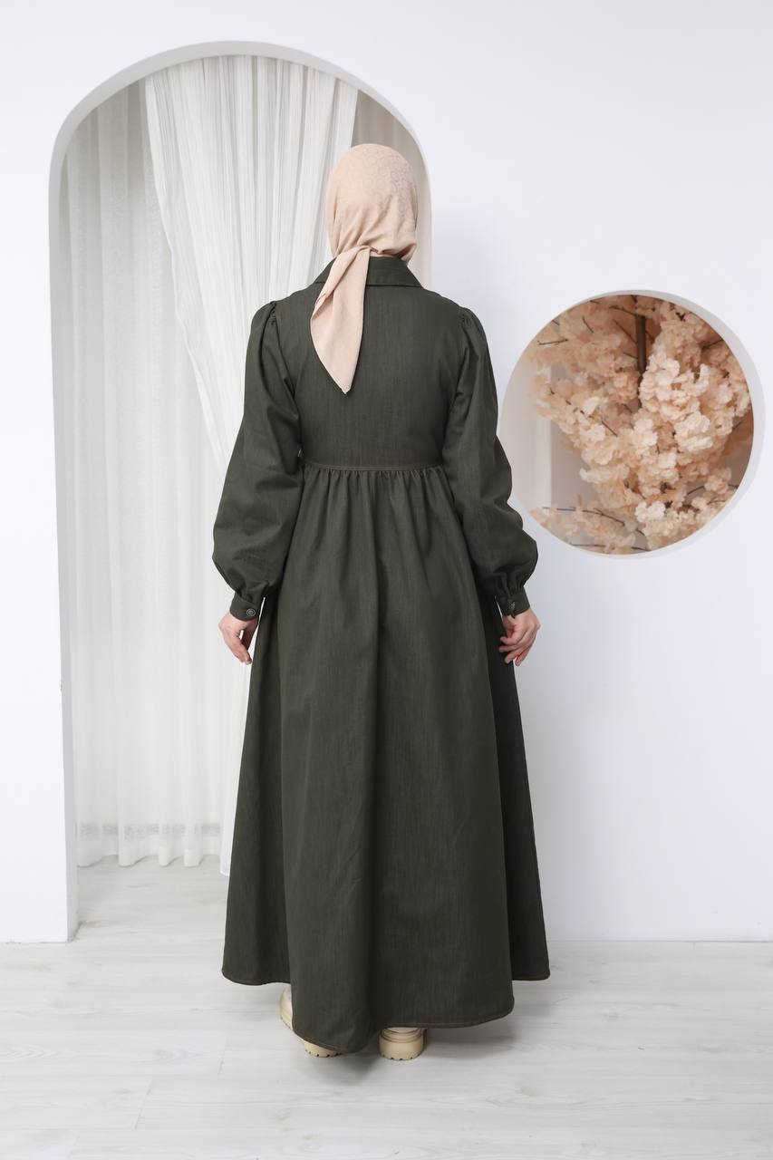 7122 Modern Ton Kot Elbise - Haki Kot