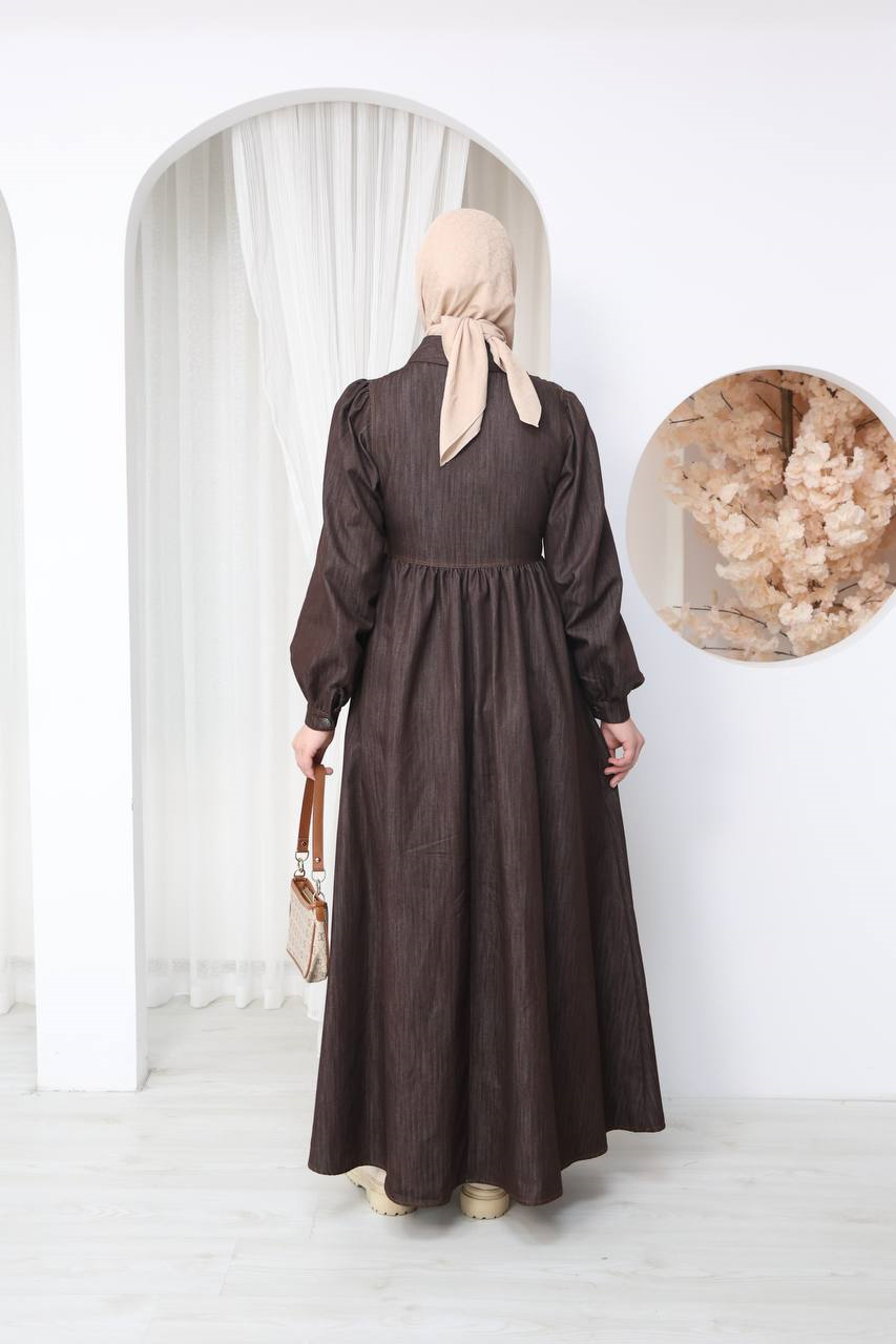 7122 Modern Ton Kot Elbise - Kahverengi Kot