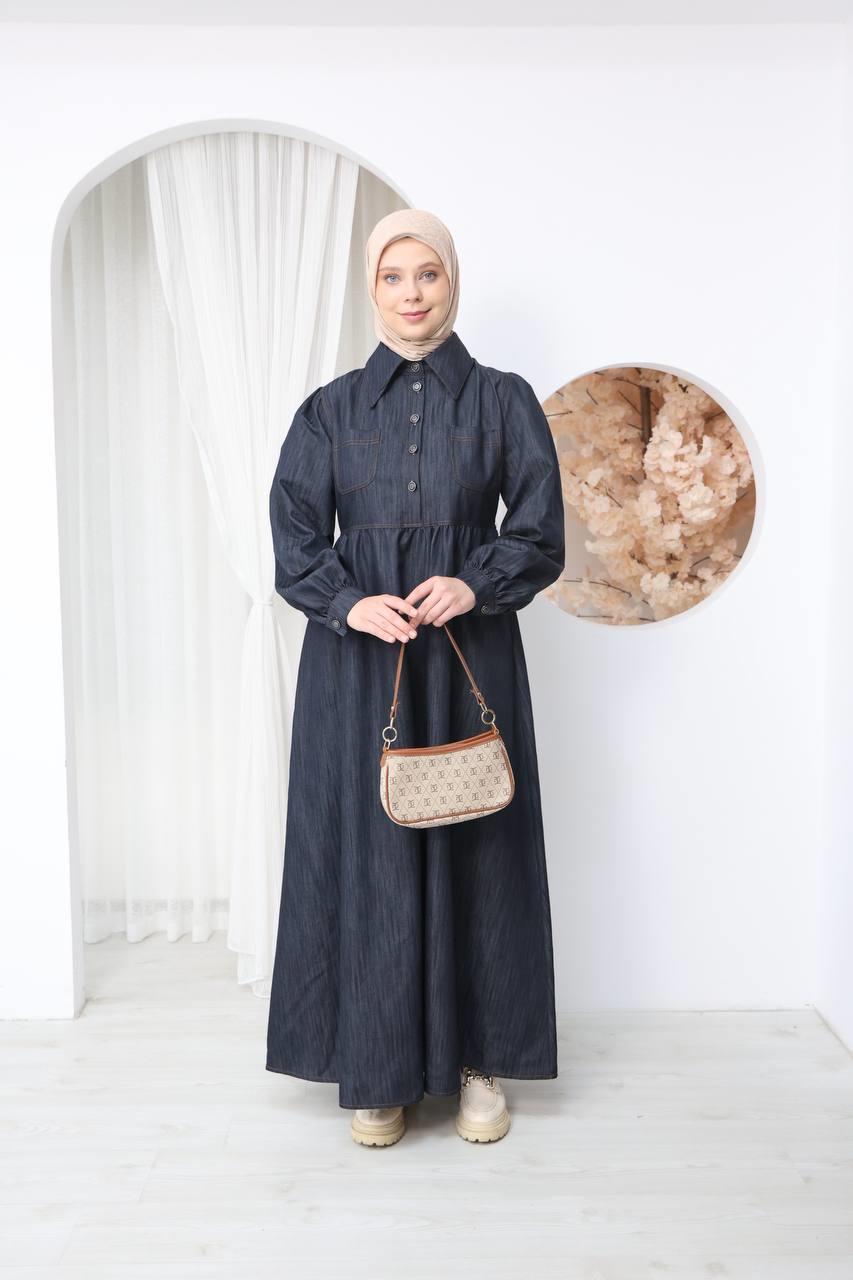 7122 Modern Ton Kot Elbise - Koyu Kot