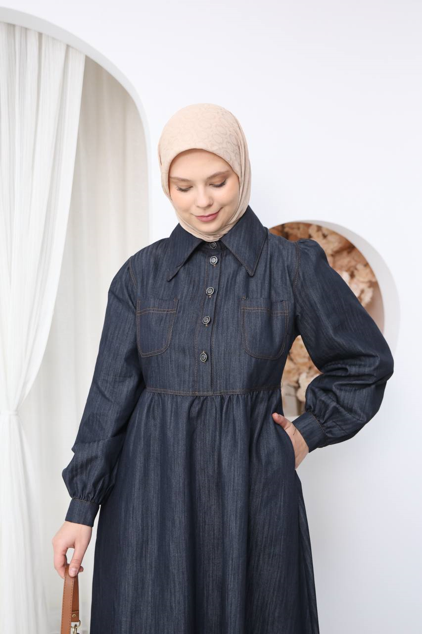 7122 Modern Ton Kot Elbise - Koyu Kot