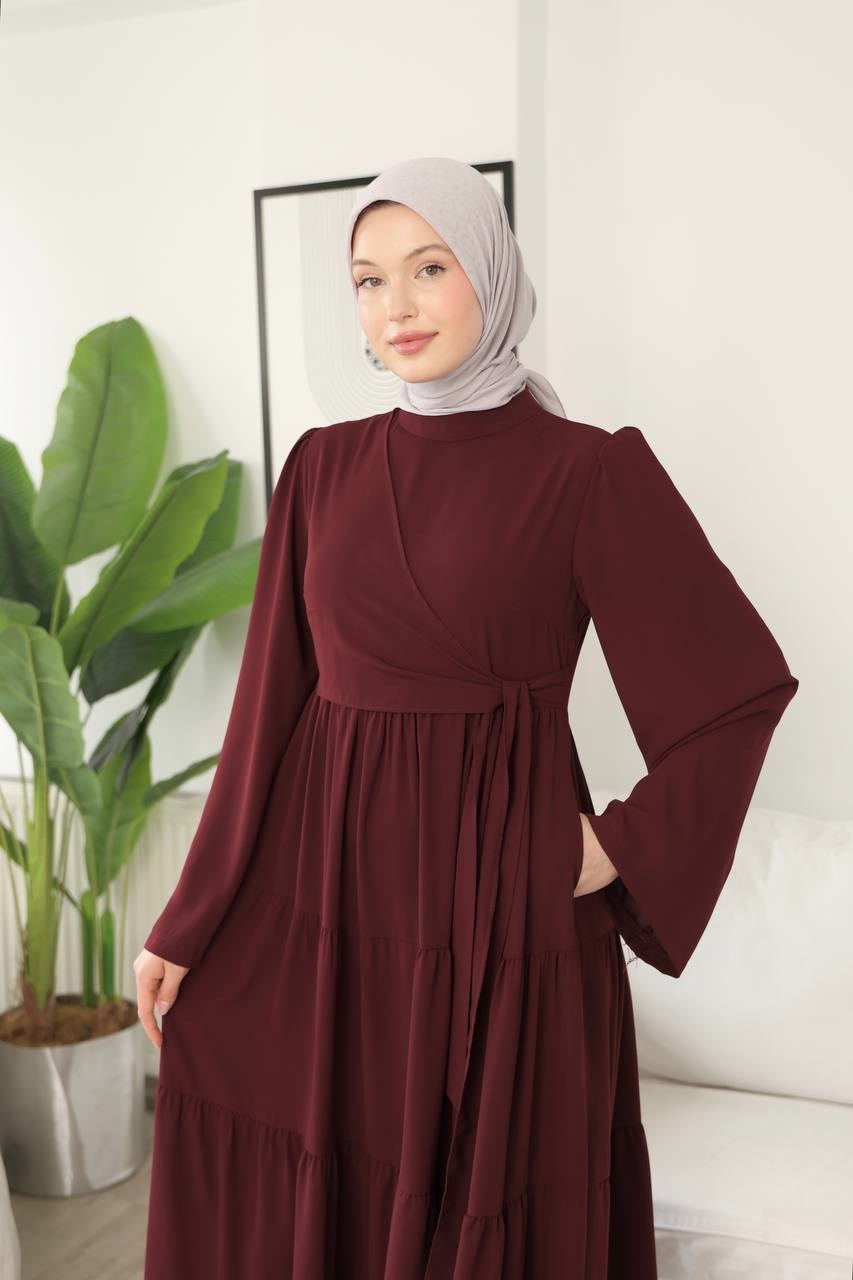 7148 Prenses Kesim Elbise - Bordo
