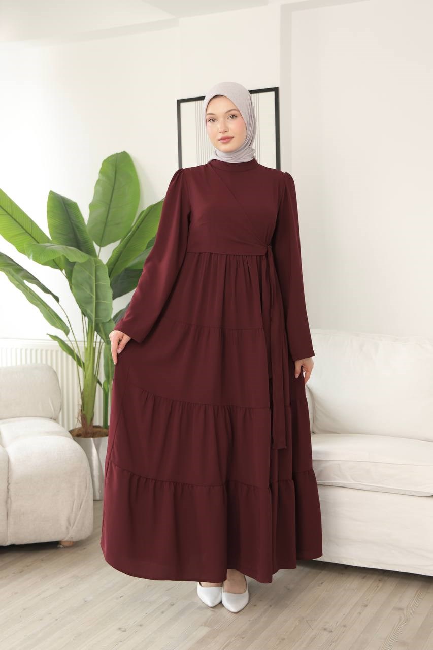 7148 Prenses Kesim Elbise - Bordo