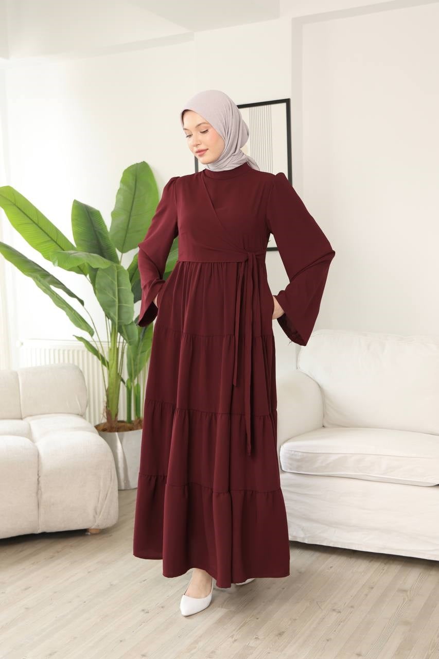 7148 Prenses Kesim Elbise - Bordo