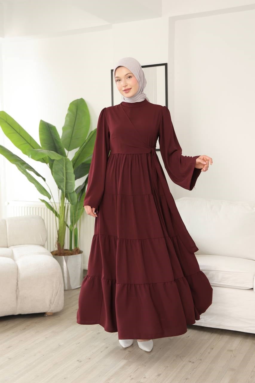 7148 Prenses Kesim Elbise - Bordo