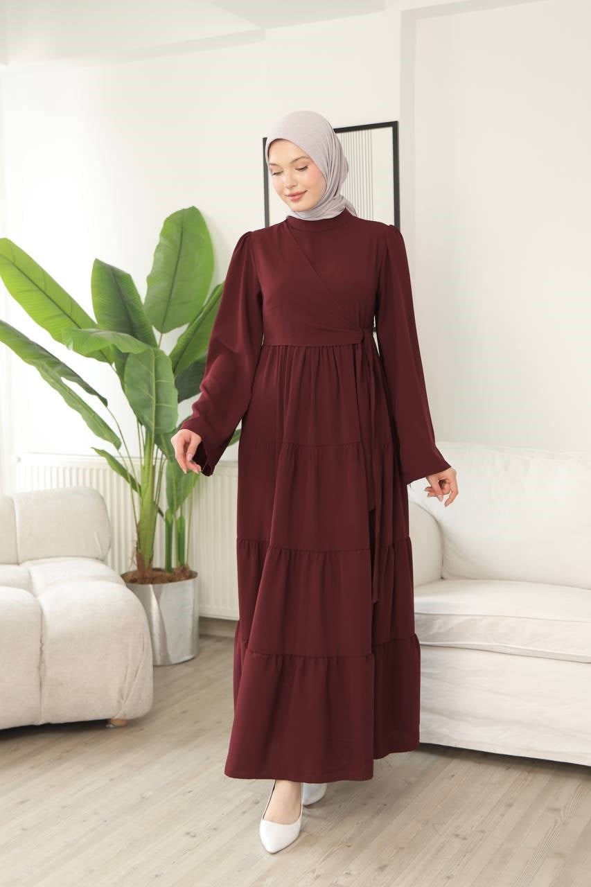 7148 Prenses Kesim Elbise - Bordo