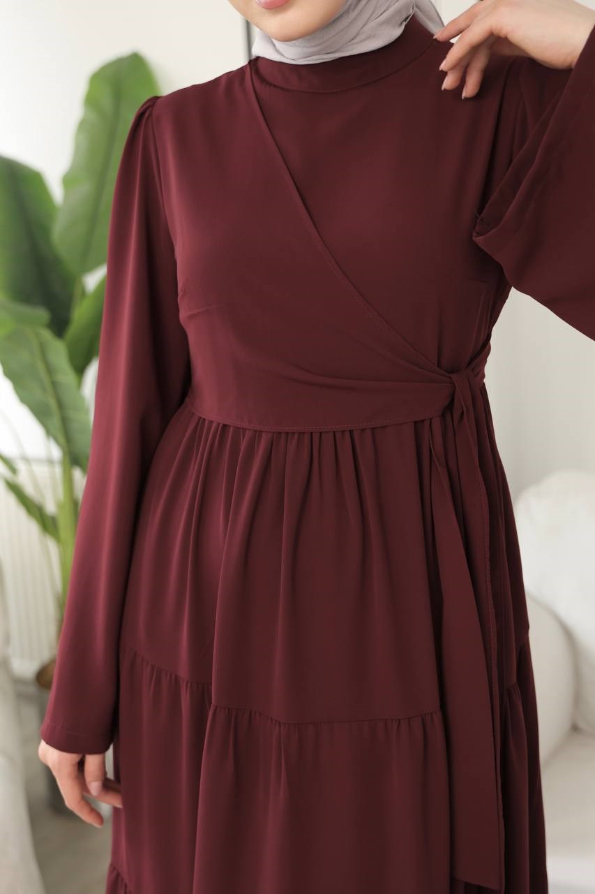 7148 Prenses Kesim Elbise - Bordo