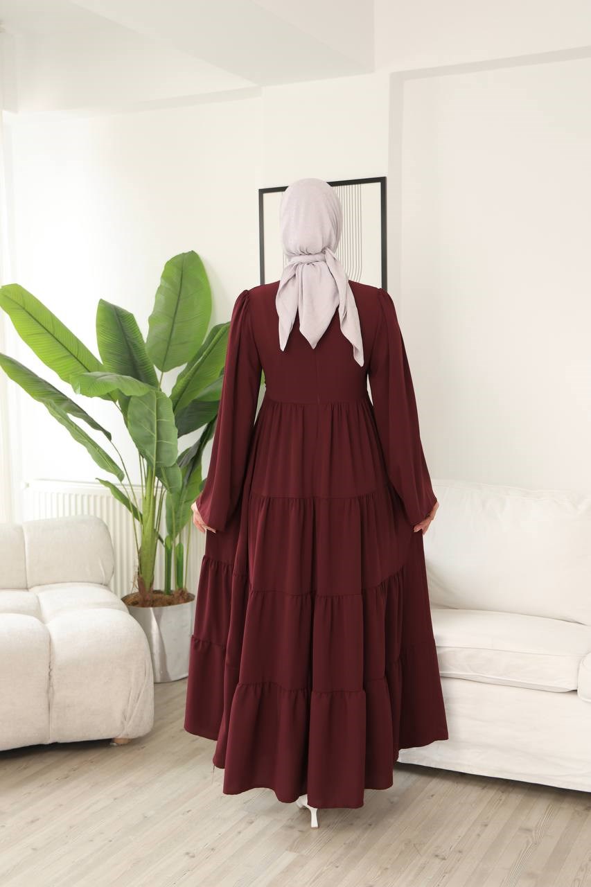 7148 Prenses Kesim Elbise - Bordo