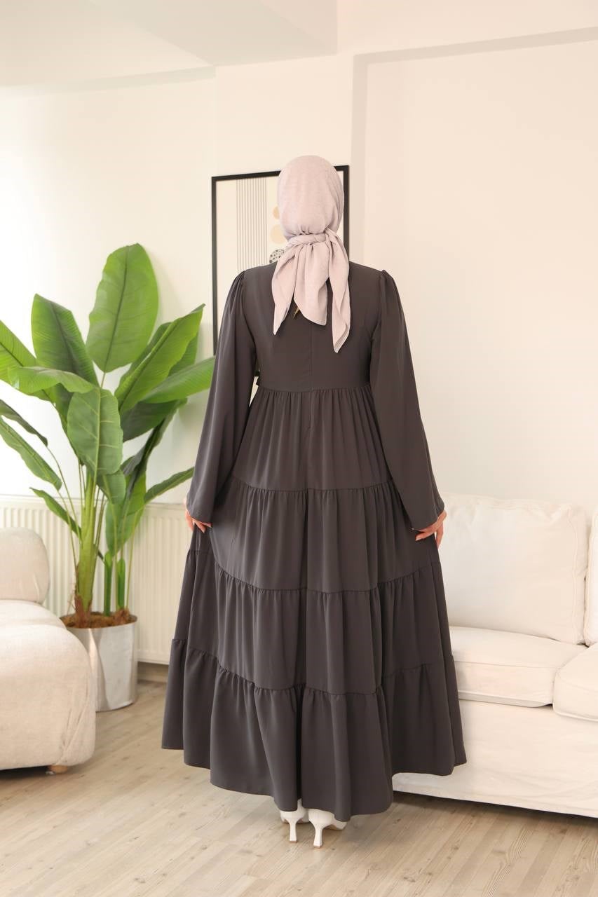 7148 Prenses Kesim Elbise - Gri