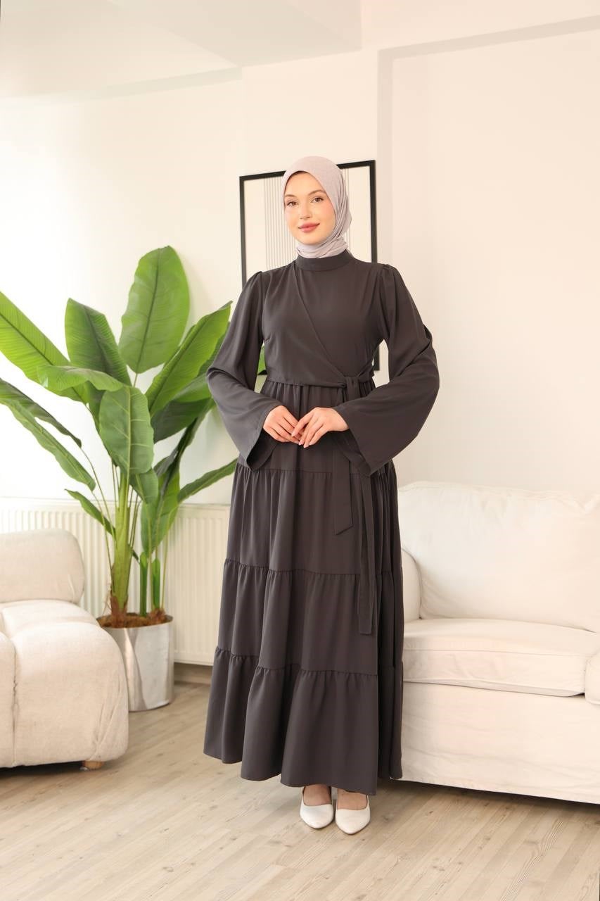 7148 Prenses Kesim Elbise - Gri