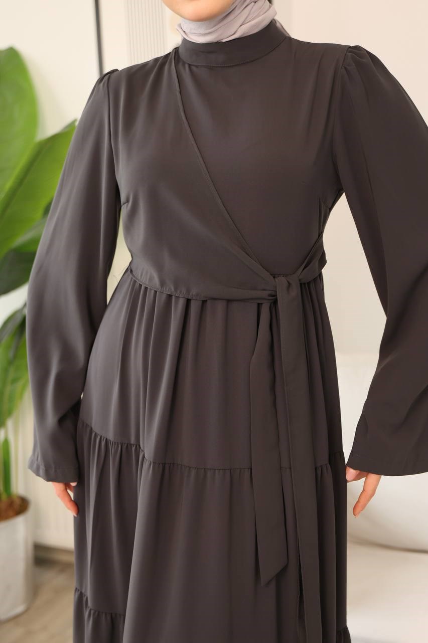 7148 Prenses Kesim Elbise - Gri