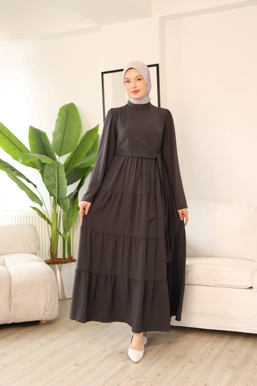 7148 Prenses Kesim Elbise - Gri