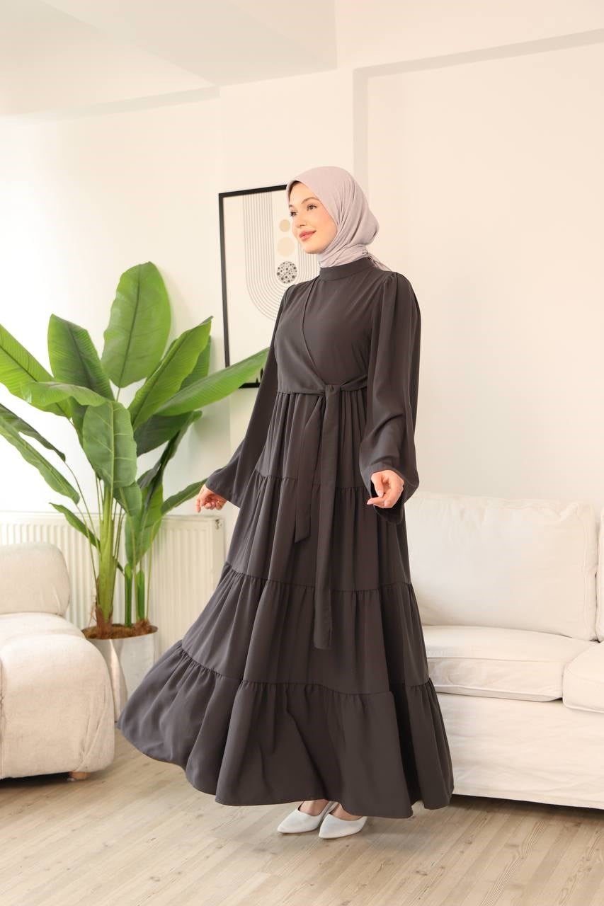 7148 Prenses Kesim Elbise - Gri