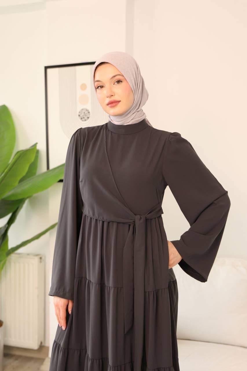7148 Prenses Kesim Elbise - Gri