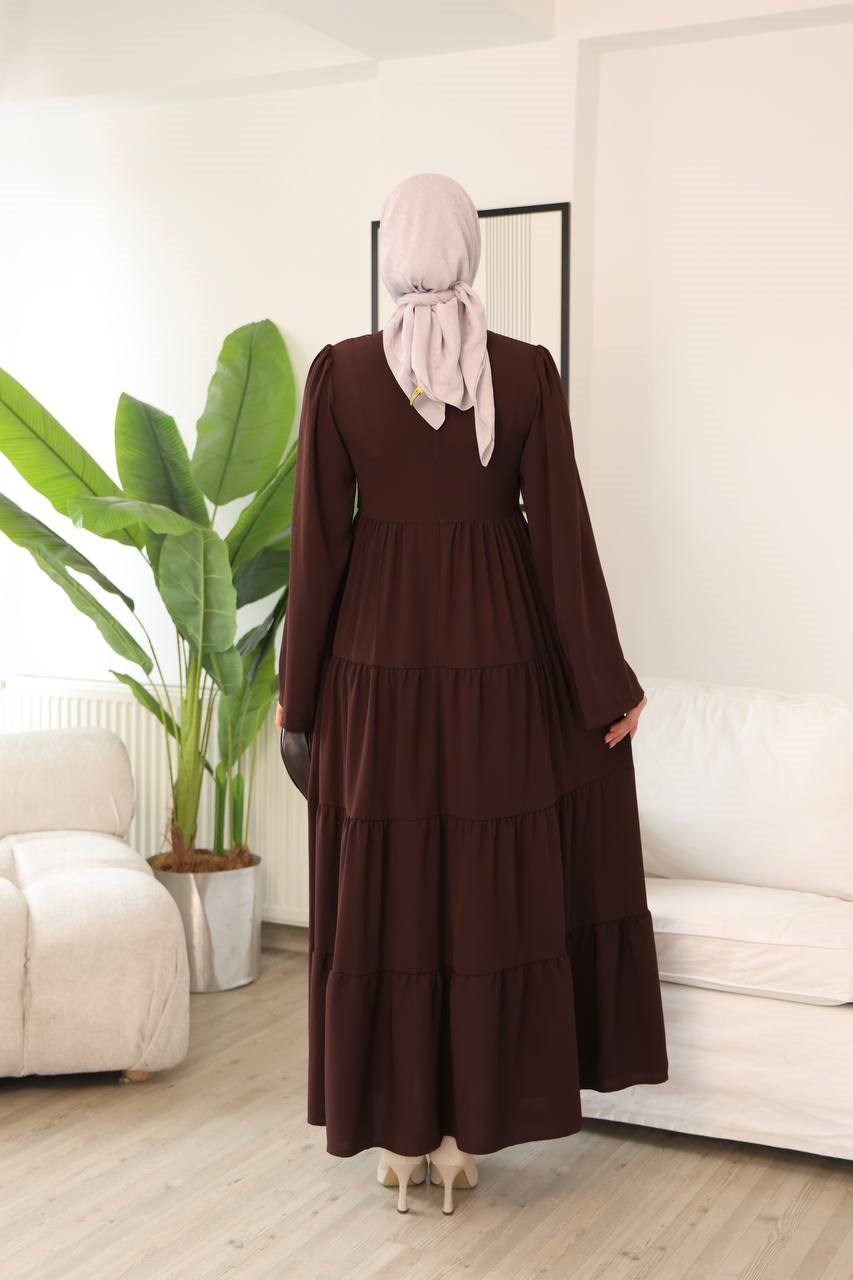 7148 Prenses Kesim Elbise - Kahverengi