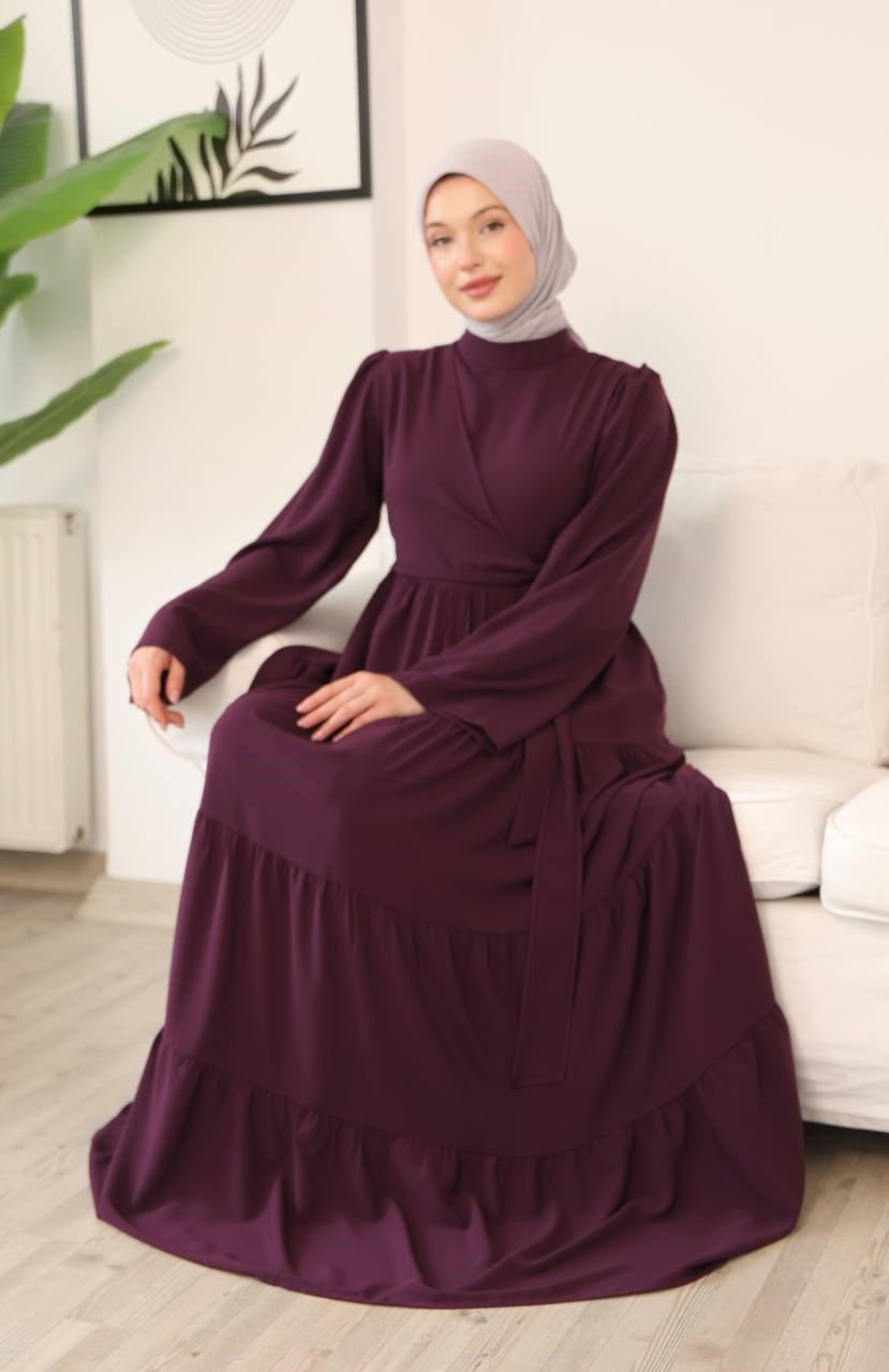 7148 Prenses Kesim Elbise - Mürdüm
