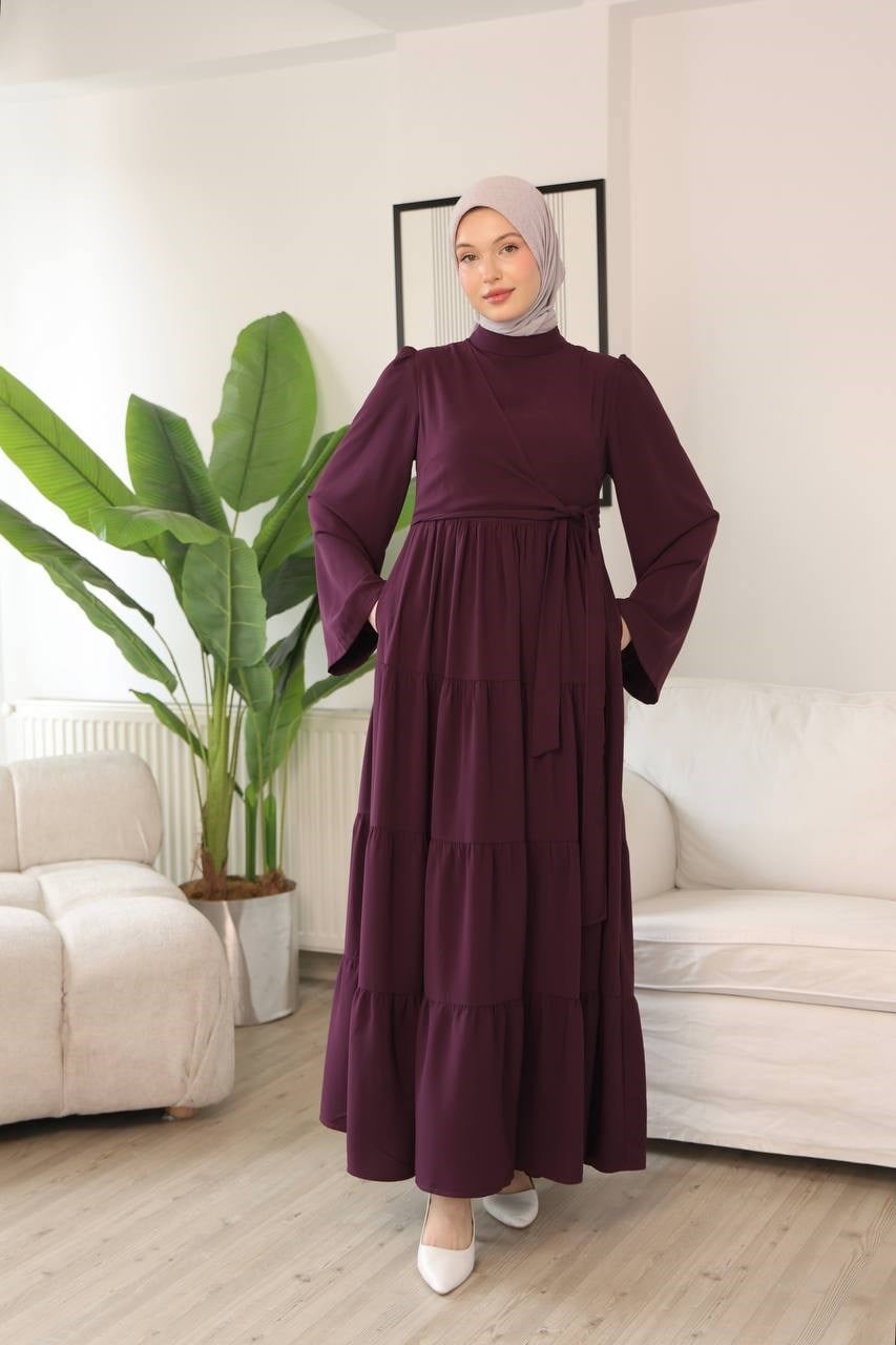 7148 Prenses Kesim Elbise - Mürdüm
