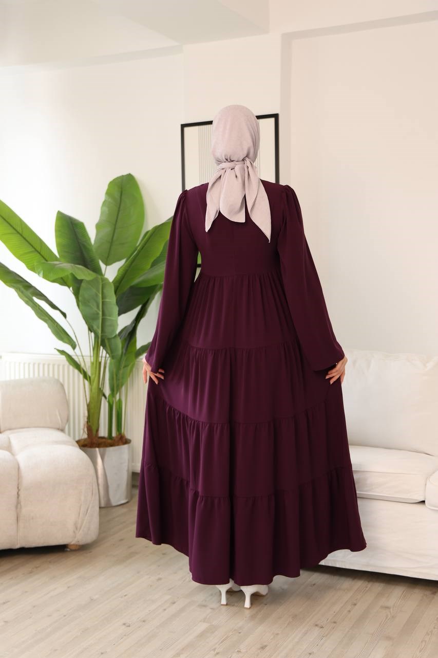 7148 Prenses Kesim Elbise - Mürdüm