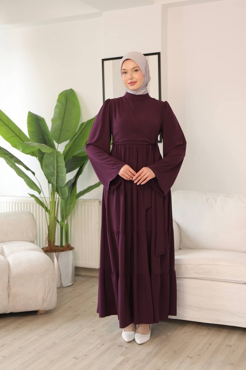 7148 Prenses Kesim Elbise - Mürdüm