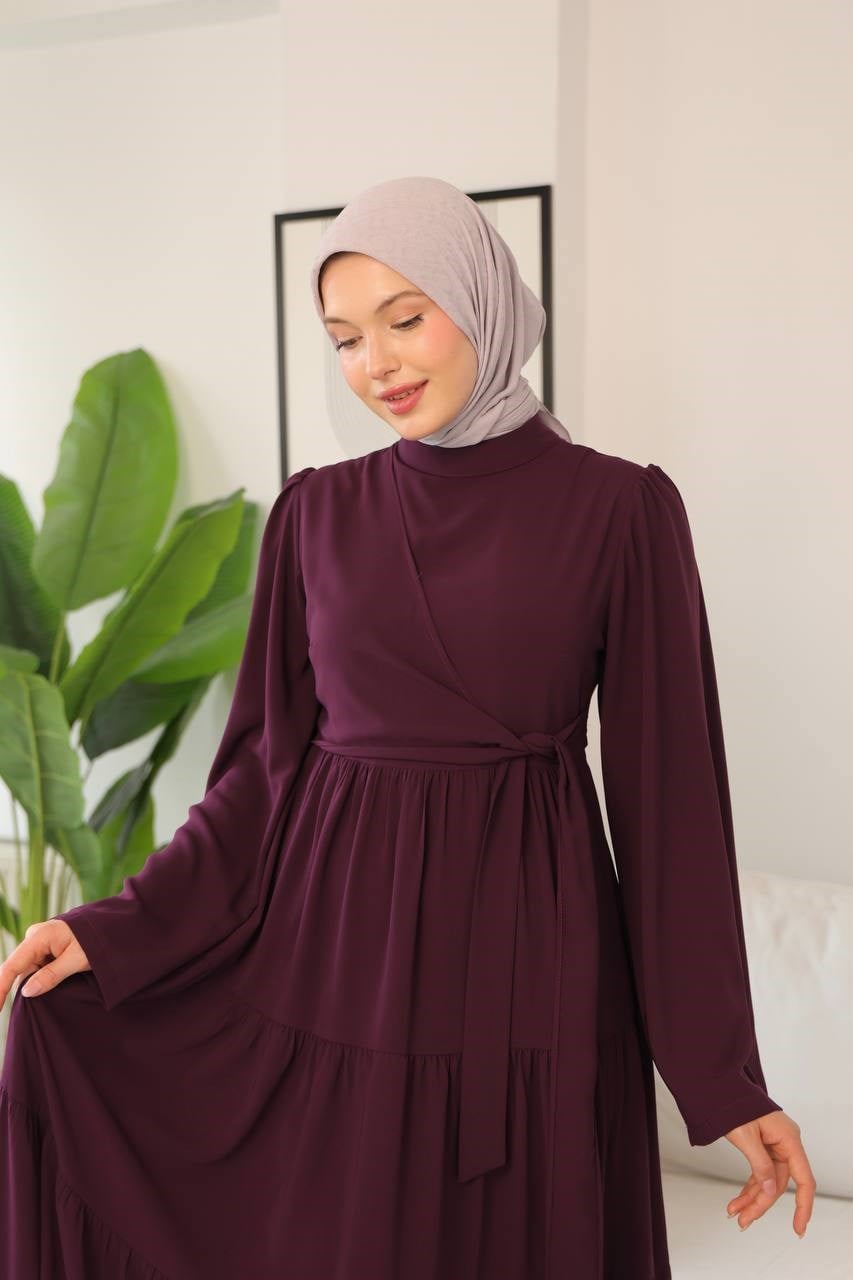 7148 Prenses Kesim Elbise - Mürdüm