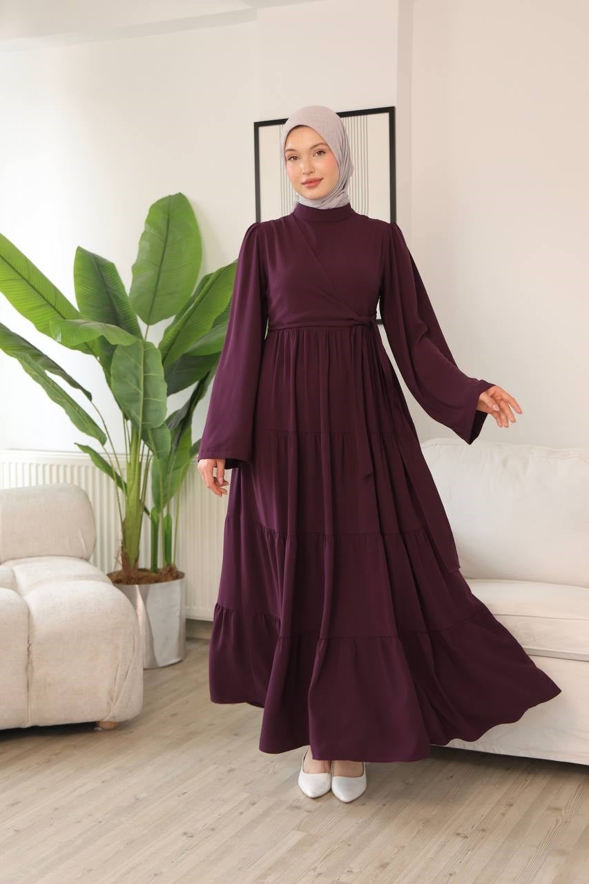 7148 Prenses Kesim Elbise - Mürdüm