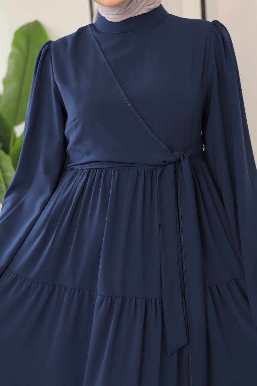 7148 Prenses Kesim Elbise - Saks Mavisi