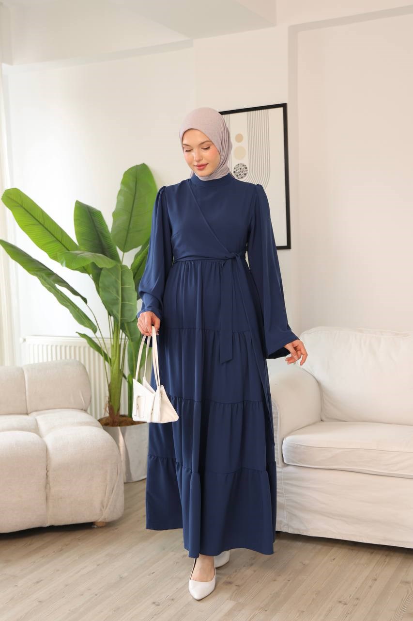 7148 Prenses Kesim Elbise - Saks Mavisi