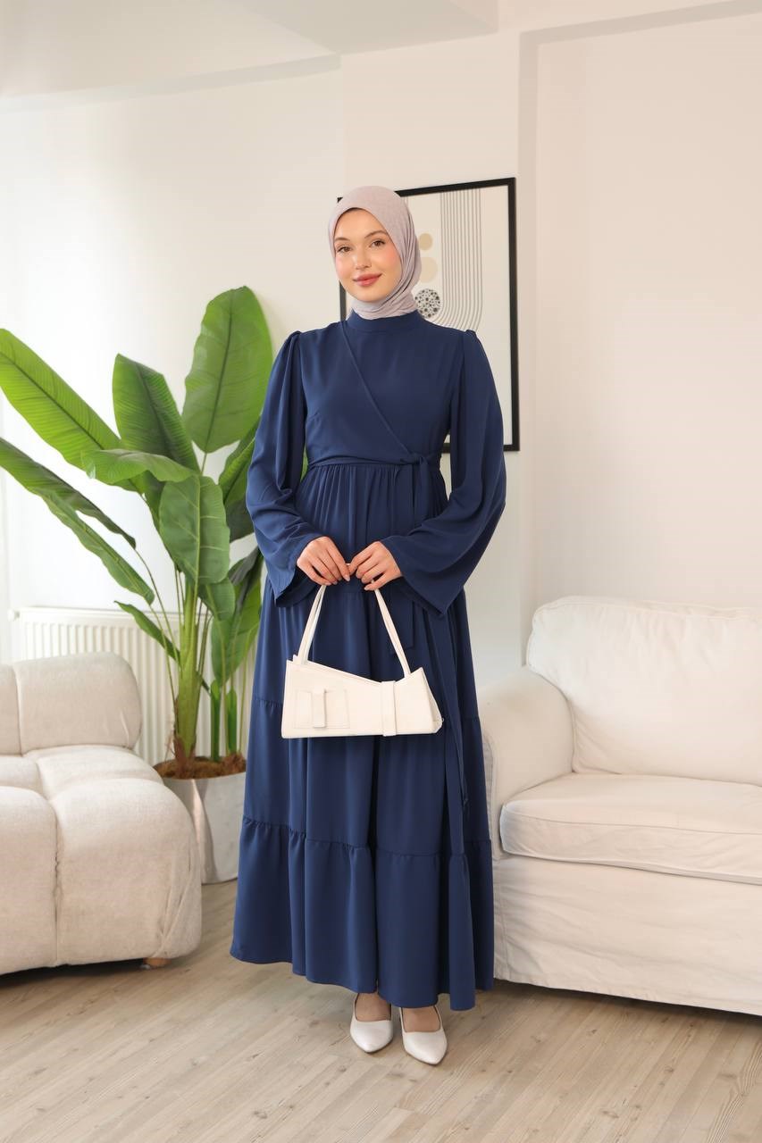 7148 Prenses Kesim Elbise - Saks Mavisi