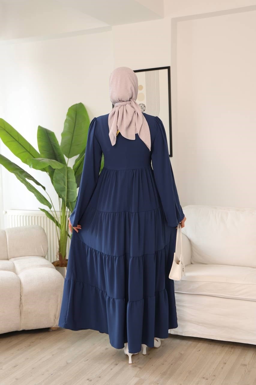 7148 Prenses Kesim Elbise - Saks Mavisi