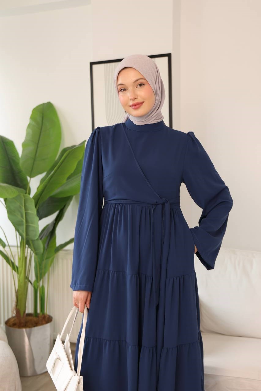 7148 Prenses Kesim Elbise - Saks Mavisi