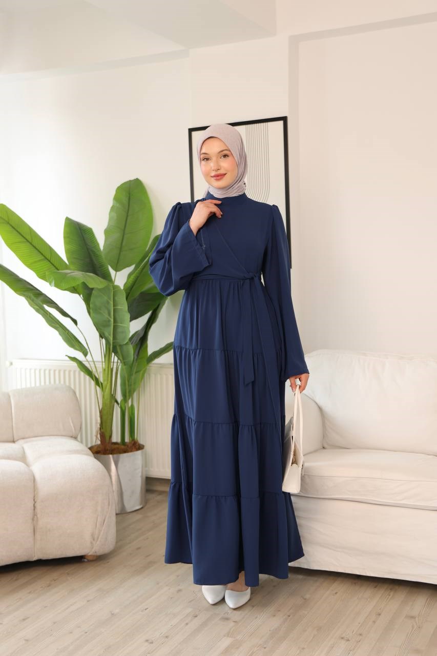 7148 Prenses Kesim Elbise - Saks Mavisi