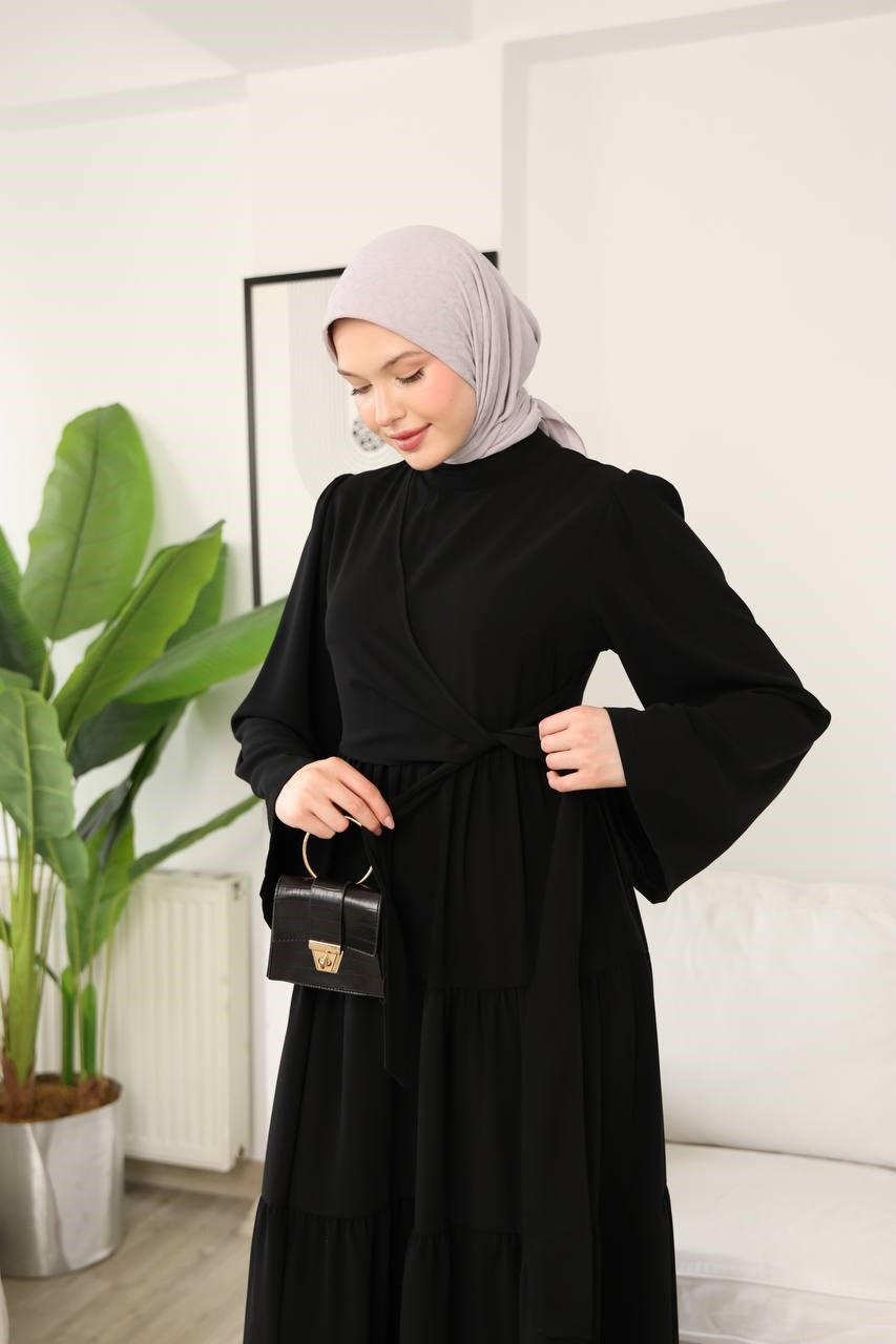 7148 Prenses Kesim Elbise - Siyah 